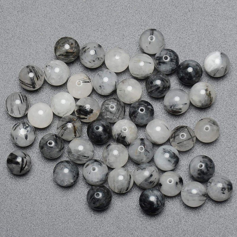 LPBeads 100pcs Polished 8mm Round Natural Black Rutilated Quartz Gemstone Loose Beads with Stretch Cord for Jewelry Making Bracelets - Image 5